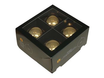 w/b. 4 glassballs/cap bright gold shiny 100 mm