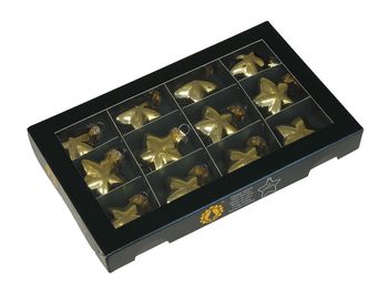 w/b. 12 glass stars/cap bright gold shiny 40 mm