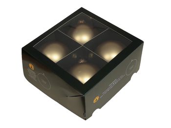 w/b. 4 glassballs/cap bright gold mat 100 mm