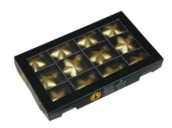 w/b. 12 glass stars/cap bright gold mat 40 mm