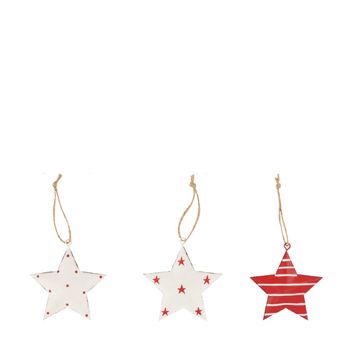 Hanger star metal 7.5x7.5x1cm 2pc in headercard Red mix