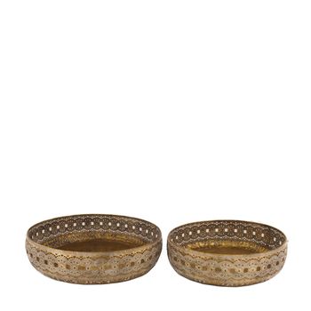 Tray fir metal Ø38x10cm S/2 Gold Brushed