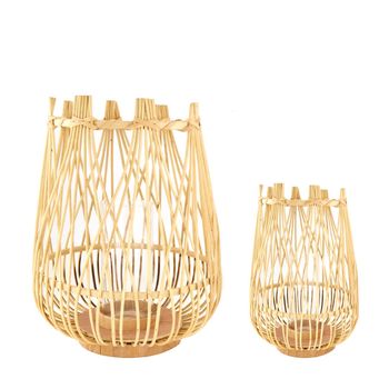 S/2 Lantern plywood with glass Ø28x36cm Natural