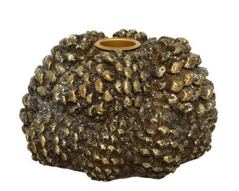 Kandelaar polyresin irregular gold washed pinecone - 13x13,5x8cm