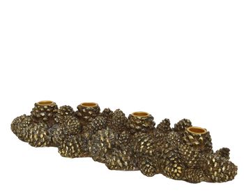 Kerzenständer Polyresin unregelmäßig gold gewaschener Kiefernzapfen - 40x13.5x7.5cm
