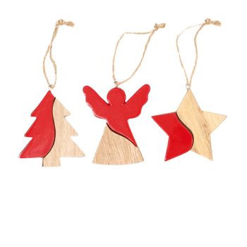 Hanger ceramic with plywood 7.5x0.6x7.5cm 3pc Mixed Red