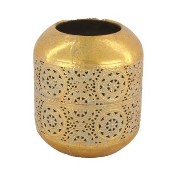 Candle holder metal with glass Ø13.5x14.5cm Gold