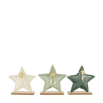 Star fabric with wooden base 18.5x4x18.5cm Green Mixed