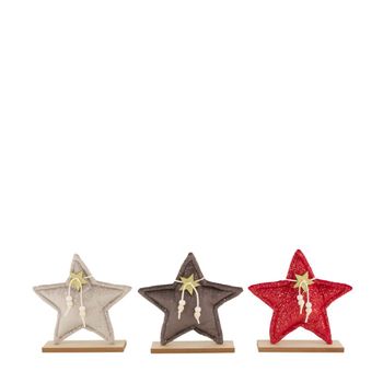Star fabric with wooden base 18.5x4x18.5cm 3 Red mix