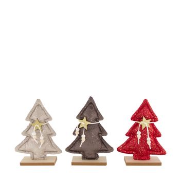 Tree fabric with wooden base 13.5x5x19cm 3 Red mix