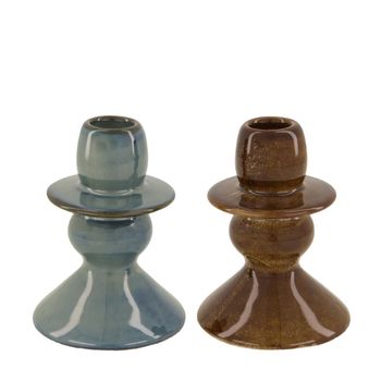 Kerzenhalter Keramik Ø8x11cm Gemischt Blau/Braun