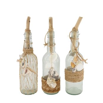 Bottle glass with shells 10x10x33cm 3 assorti Natural