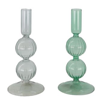 Dinnercandle holder glass Ø9x20cm Green mix