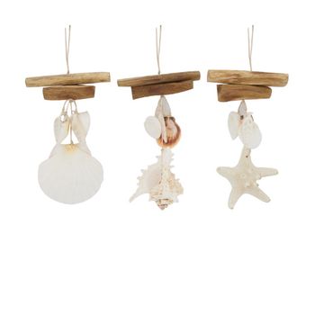 Hanger shells nature with wood 10x2x18cm Natural mix