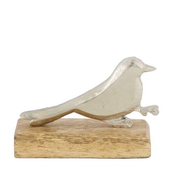 Bird mango wood 14x5x8cm Silver