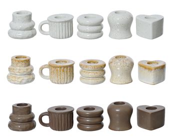 Kandelaar porselein 15 assortie wit/creme/bruin D5 H5cm