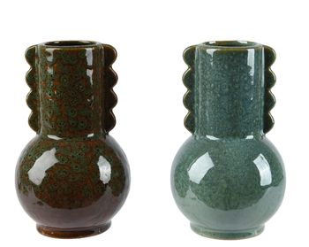 Vaas porselein 2 assortie D9,5 H15cm turquoise/groen