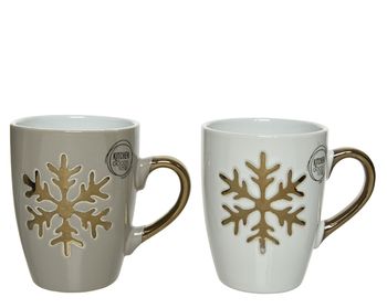 Mug stoneware metallic snowflake 2 colors assorted L11 W8 H10cm