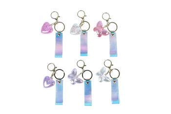 Sleutelhanger holografisch met koord en clip en hart/vlinder assortie