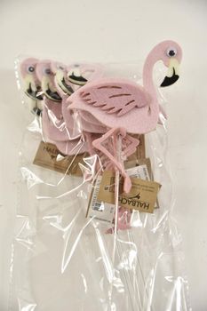 Zak á 6 flamingo 16cm op steker metaal
