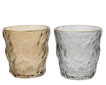 Teelichthalter Glas ''Stone'' 2 sortiert H9.5 D9cm