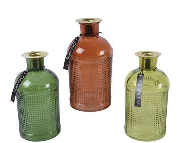 Flaschenglas mit Kerzenständer 3 farblich sortiert D8 H16cm