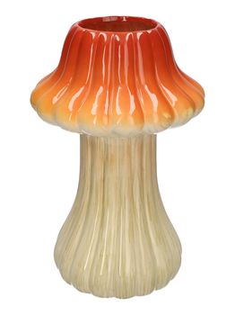 Vaas Paddenstoel Toadstool met lijnen Oranje D18 H28.5 cm Keramiek