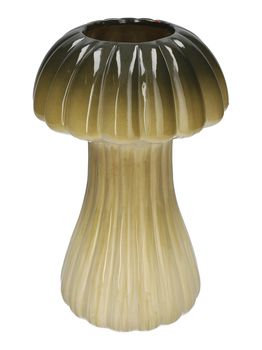 Vaas Paddenstoel Champignon met lijnen Groen D18 H28.5 cm Keramiek