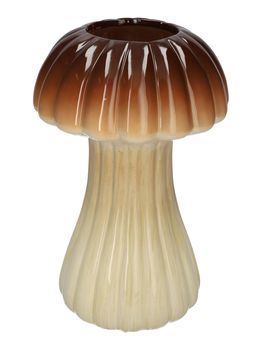 Vaas Paddenstoel Champignon met lijnen Bruin D18 H28.5 cm Keramiek