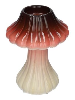 Theelicht Paddenstoel Toadstool met lijnen Rood D14 H19.5 cm Keramiek