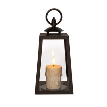 LANTAARN MET DRUIPKAARS 3D VLAM OP BATTERIJ MET TIMER 10X10X20.5CM ZWART