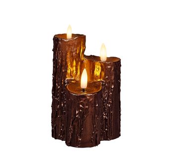 DRUIPKAARS WAX 3 X 3D VLAM OP 2XAA BATTERIJ MET TIMER 16.5X11CM BRONZE