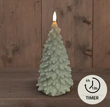 B.O.T 3D LONT TAUPE KERSTBOOM KAARS RUSTIEK WAX 9,5X20CM  2AAA / TIMER