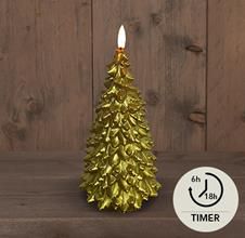 B.O.T 3D LONT GOUD KERSTBOOM KAARS RUSTIEK WAX 9,5X20CM  2AAA / TIMER