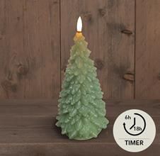 B.O.T 3D LONT JADE GROEN KERSTBOOM KAARS RUSTIEK WAX 9,5X20CM  2AAA / TIMER