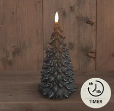 B.O.T 3D LONT ZWART KERSTBOOM KAARS RUSTIEK WAX 9,5X20CM  2AAA / TIMER