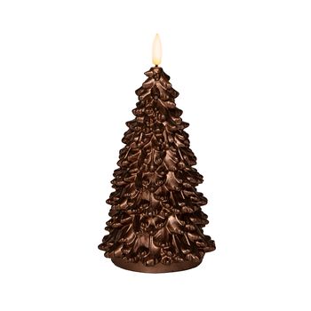 KAARS KERSTBOOM WAX 3D VLAM OP 2XAA BATTERIJ MET TIMER 20X9.5CM BRONS