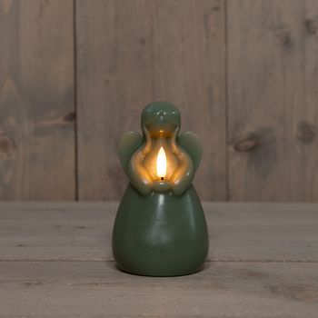 KAARS ENGEL WAX LED 3D VLAM OP BATTERIJ MET TIMER D8.5H14.5CM JADE GROEN