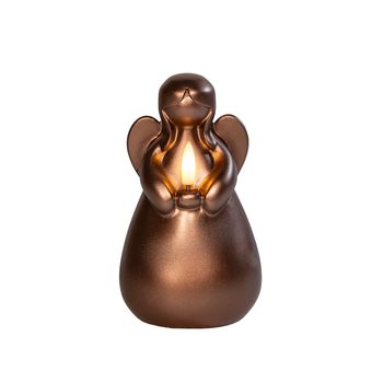 KAARS ENGEL WAX 3D VLAM OP 2XAAA BATTERIJ MET TIMER 14.5X8.5CM BRONS
