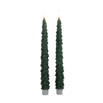 DINERKAARS KERSTBOOM WAX 3D VLAM OP 2X2AAA BATTERIJ MET AFSTANDSBEDIENING 27CM JADE GROEN 2 STUKS