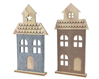 Huis vilt 2 assortie grijs/taupe 21x6x52cm