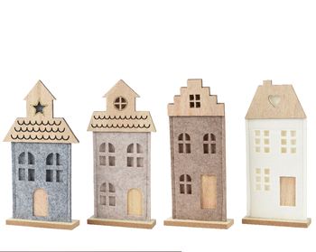 Huis vilt 4 assortie grijs/taupe 12x4x26cm