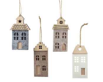 Hanger Huis vilt 4 assortie grijs/taupe 6x0,6x12,5cm