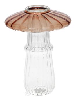 Kandelaar Paddenstoel Shiitake D9 H12cm Bruin/Helder Glas