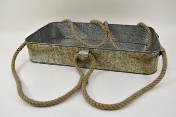Zinken tray rechthoek antique met jute touw 56x32x10cm