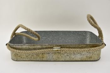 Zinken tray rechthoek antique met jute touw 50x28x10cm