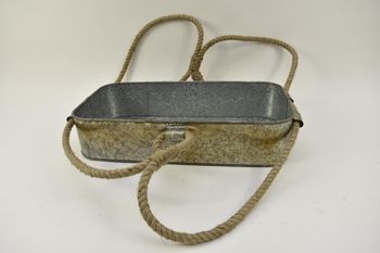 Zinken tray rechthoek antique met jute touw 46x24x10cm