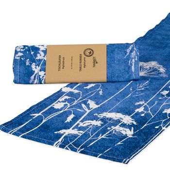 Katoenen tafelloper "Blue Print" 28x150cm washed denim blue