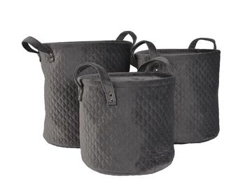Set a 3 pes velvet basket w handle stone grey dia34x35cm
