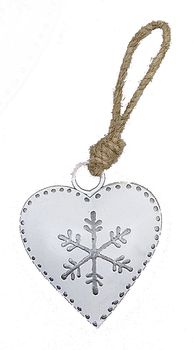 5 stuks Metalen hart ''Sneeuwvlok'' 11cm wit/zilver